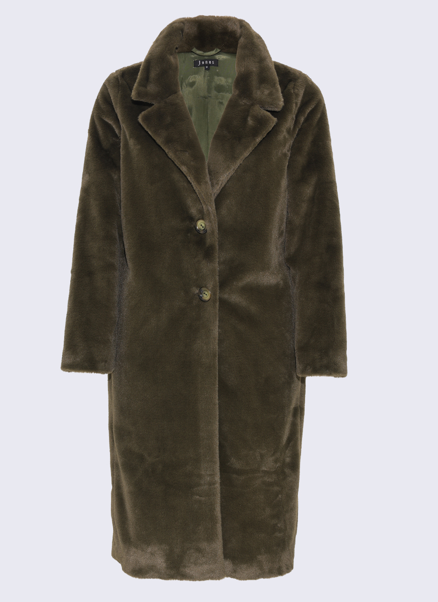 Fellmantel Leon Fake Fur Mantel in Olivegrün für Damen